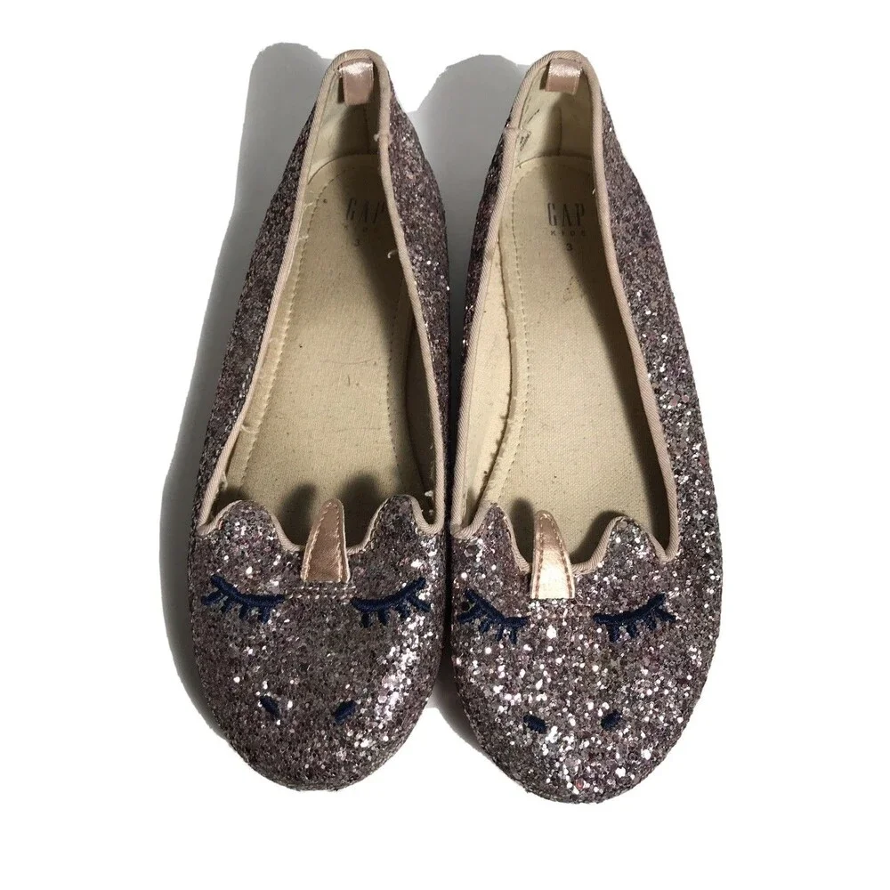 Gap Kids Size 3 Pink Multi Glitter Unicorn Ballet Flats